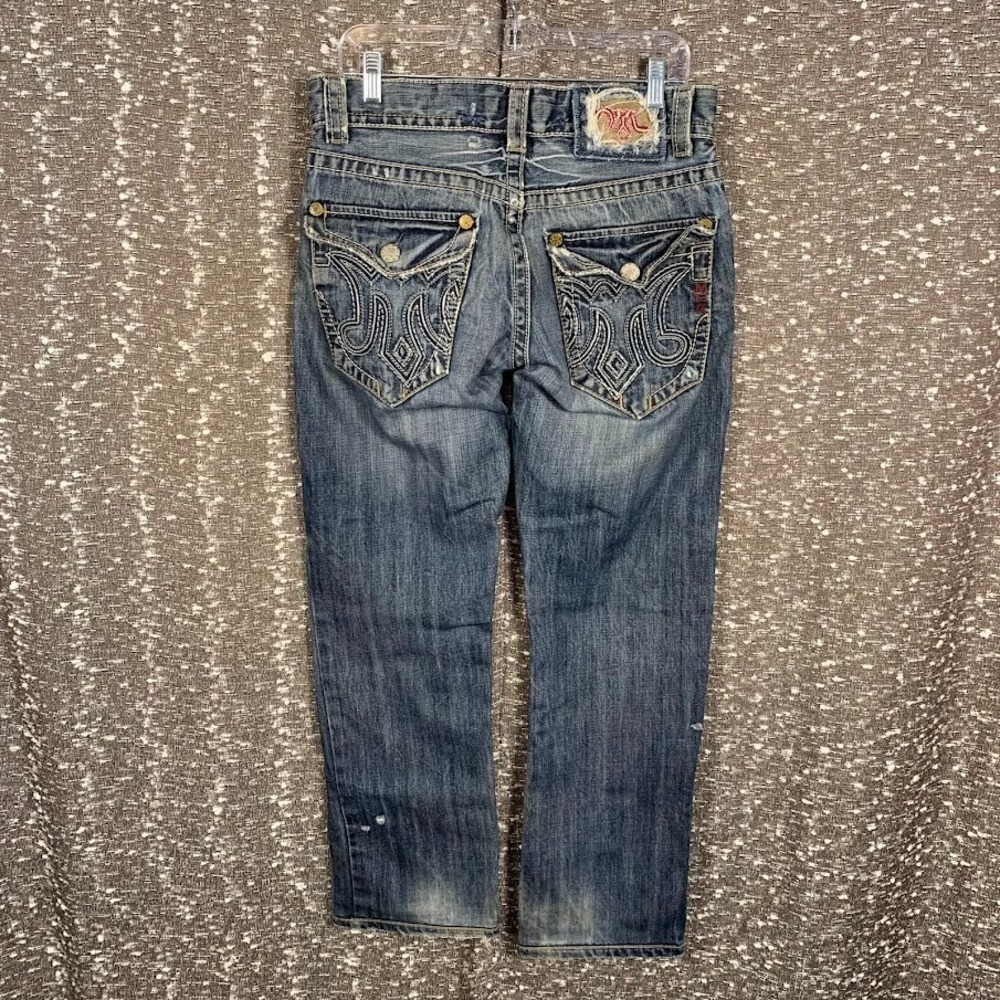 Vintage MEK Denim Distressed Jeans Embroidered Pockets Y2K Men's 30x32